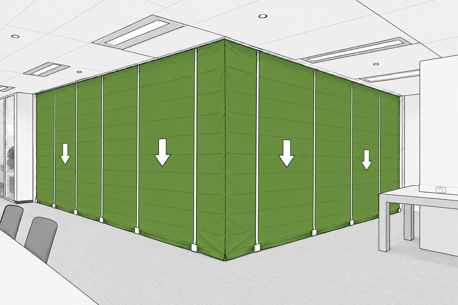 FireMaster Plus Concertina fire curtain fully deployed